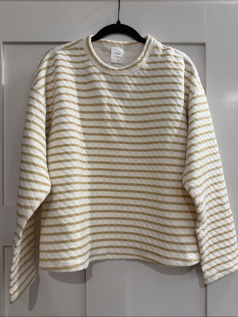 J. Crew NWOT Striped Quilted Pullover in Cream and Khaki - Women’s Size L